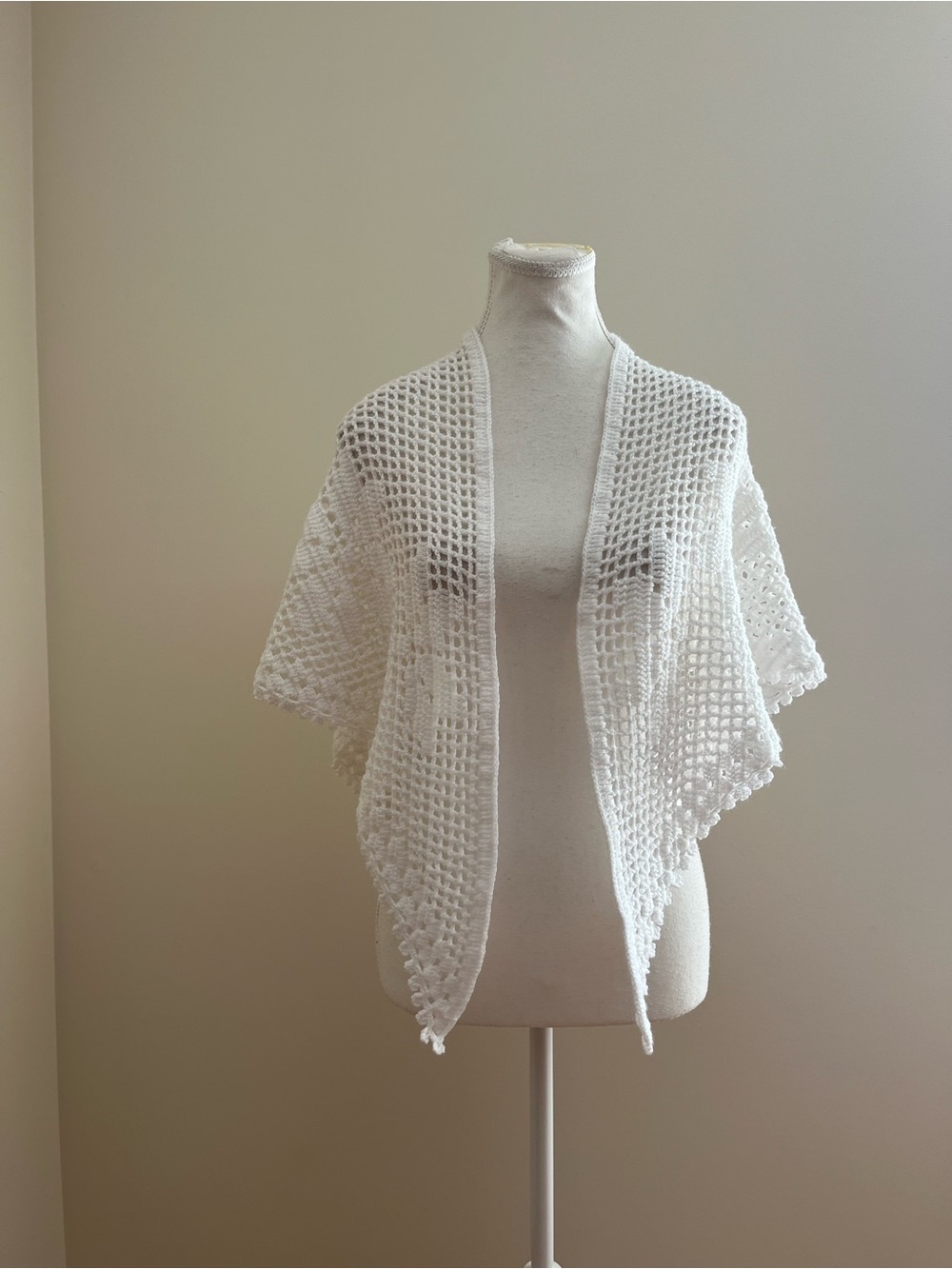 White Crochet Open-Front Women's Sweater
